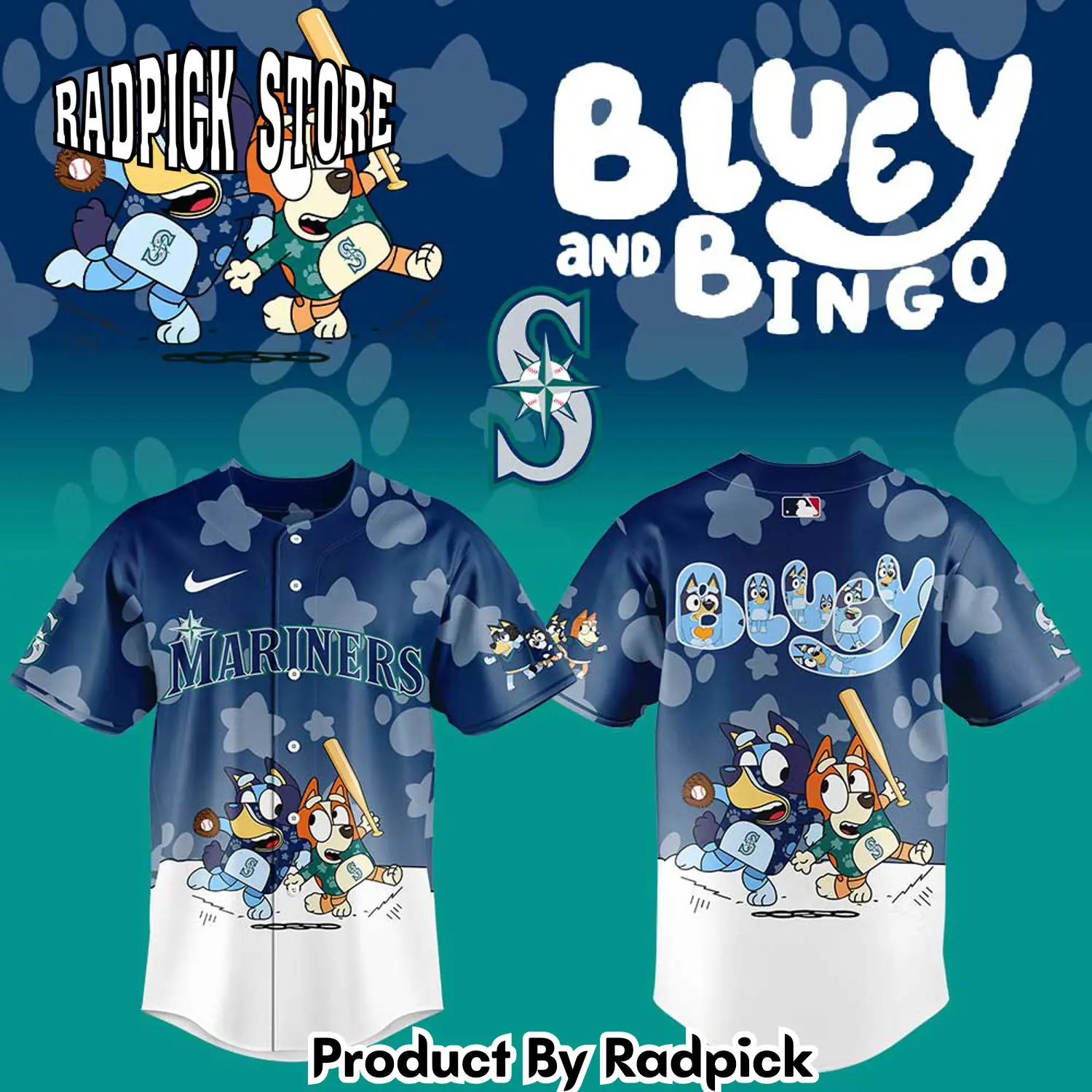 Radpick seattle mariners bluey and bingo baseball jersey rp127130